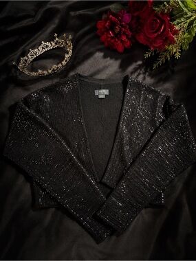 Anthropologie Maeve Black Sequin Cropped Sweater — XS/S